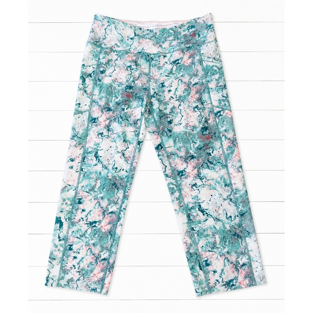 Calvin Klein Performance Marble Print Cropped Leggings Athleisure Yoga Large